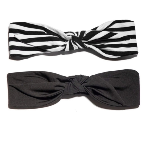 Lele Sadoughi Betty Headbands Striped Stretch Black And White Bow Set Of 2 - Picture 4 of 6